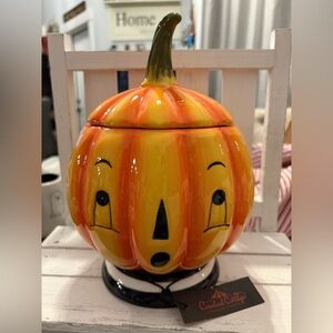 Joanna Parker Ceramic Pumpkin Canister with Face Design